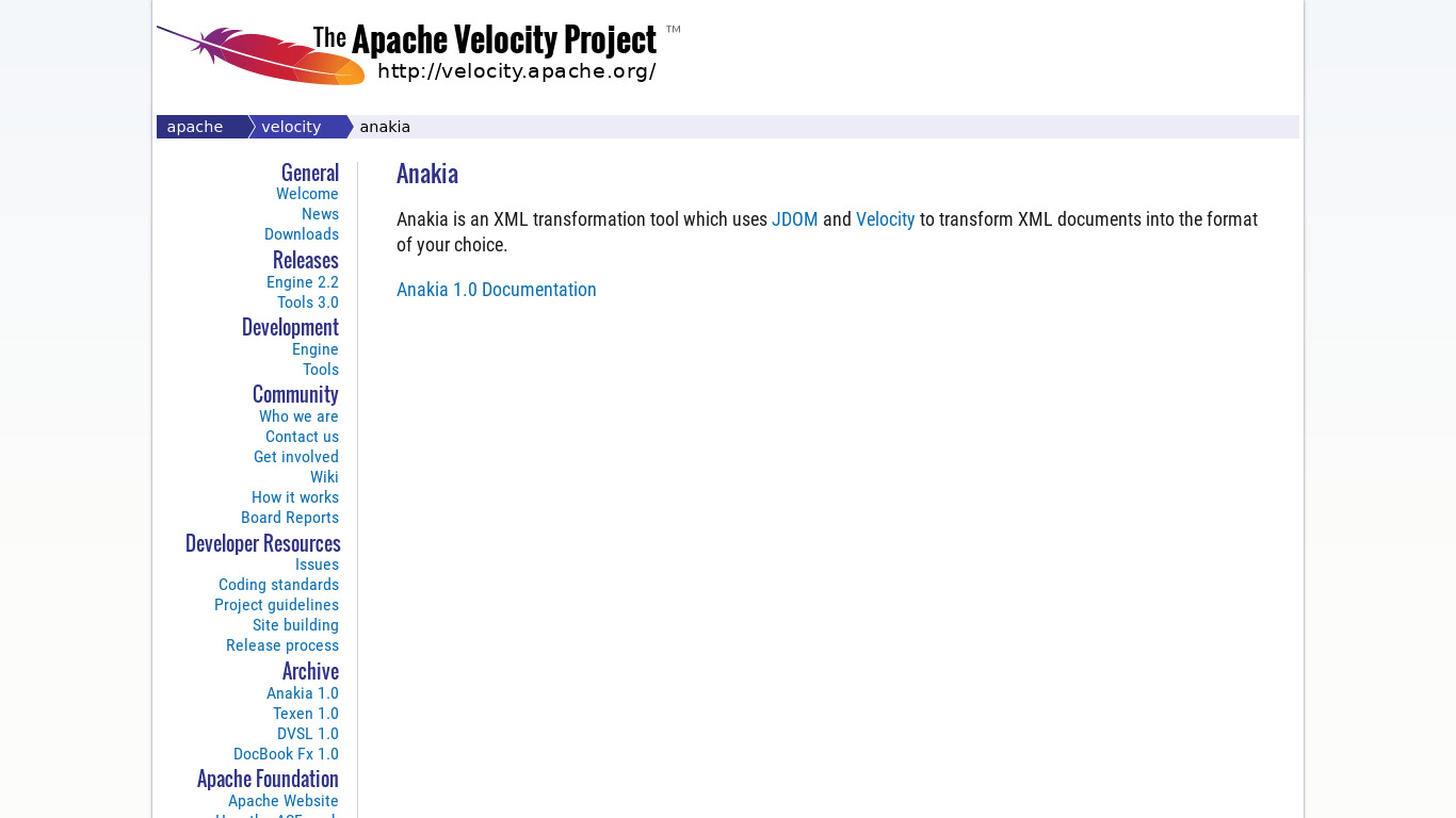 Apache Anakia Landing page