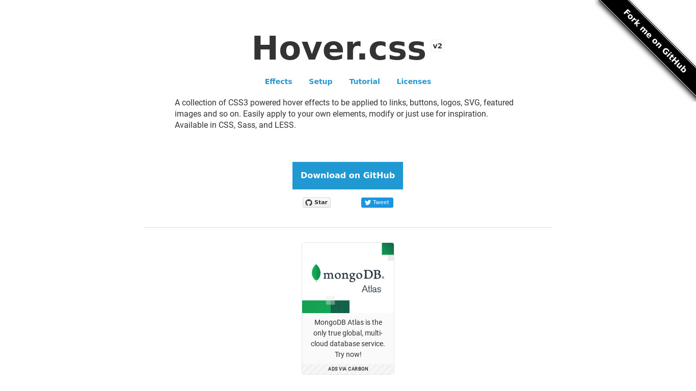 Hover.css Landing page