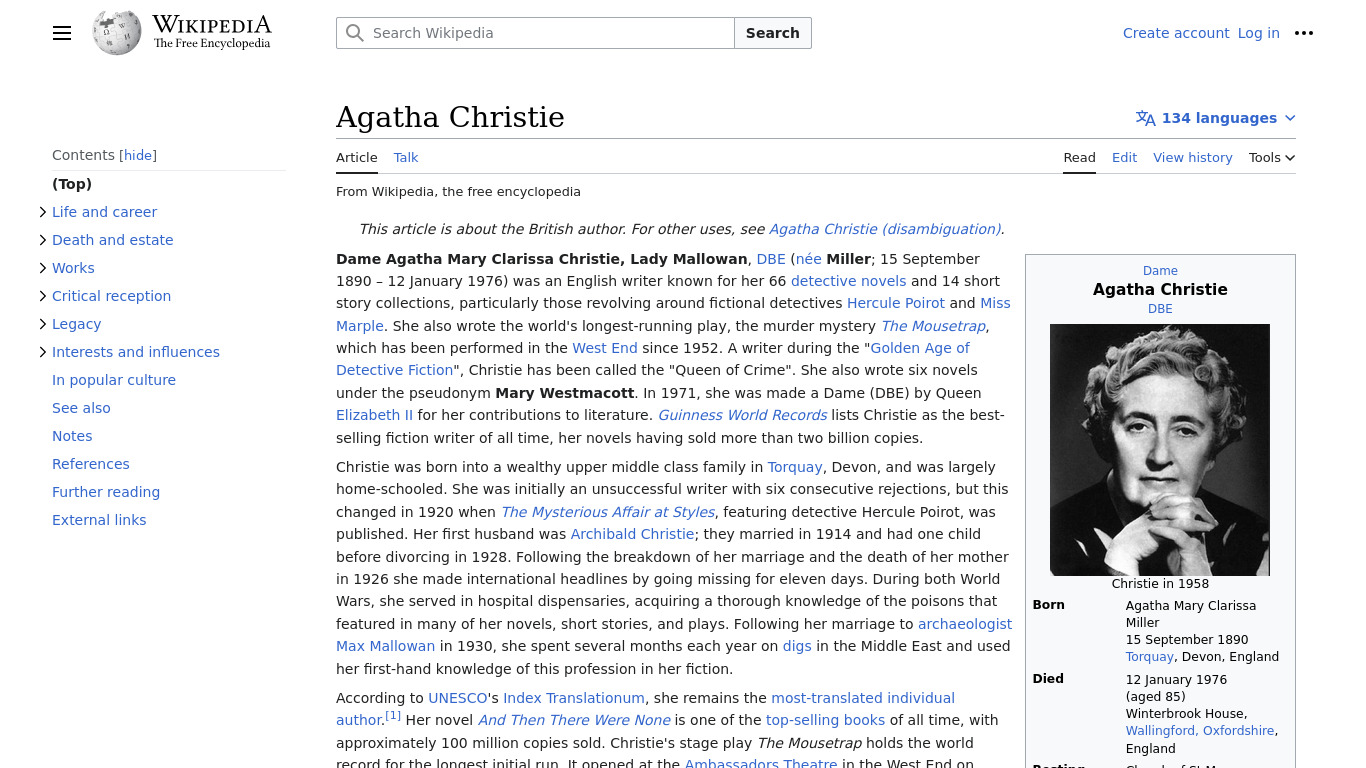 Agatha Landing page