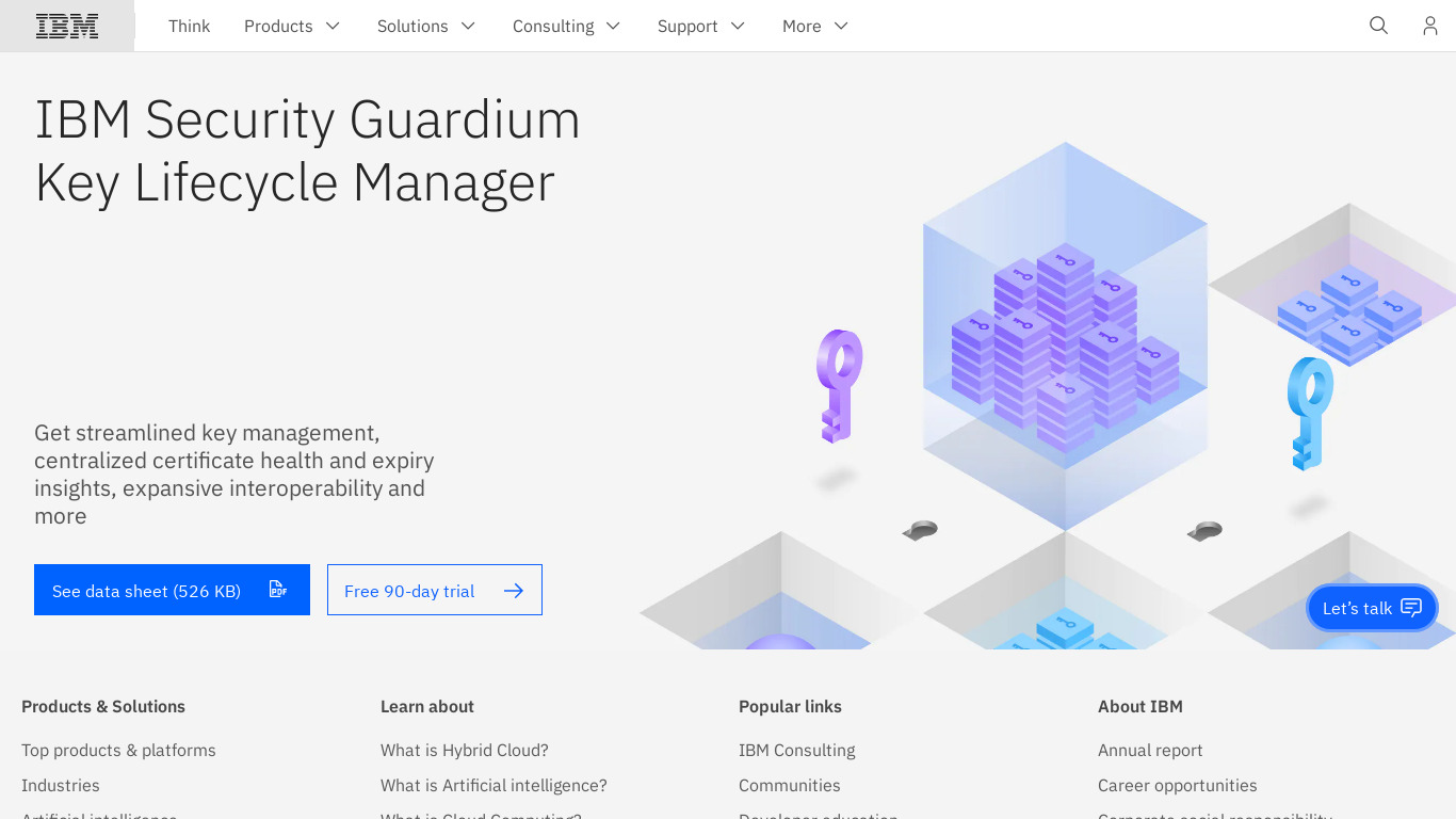 IBM Security Key Lifecycle Manager Landing page