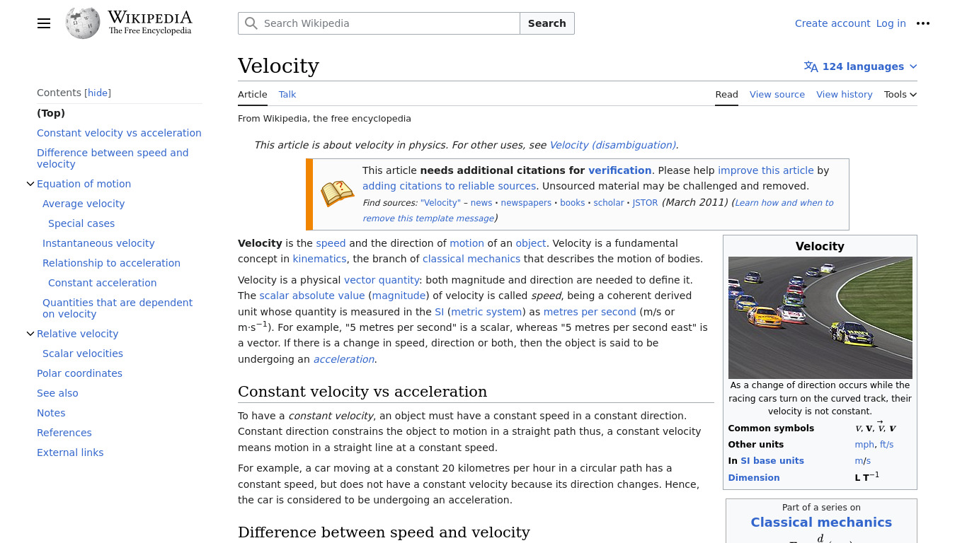 Velocity Standard Landing page