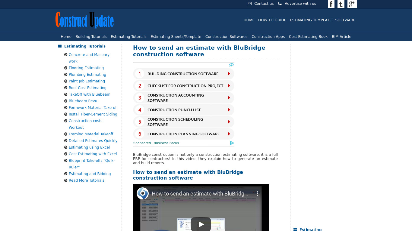 BluBridge Construction Software Landing page