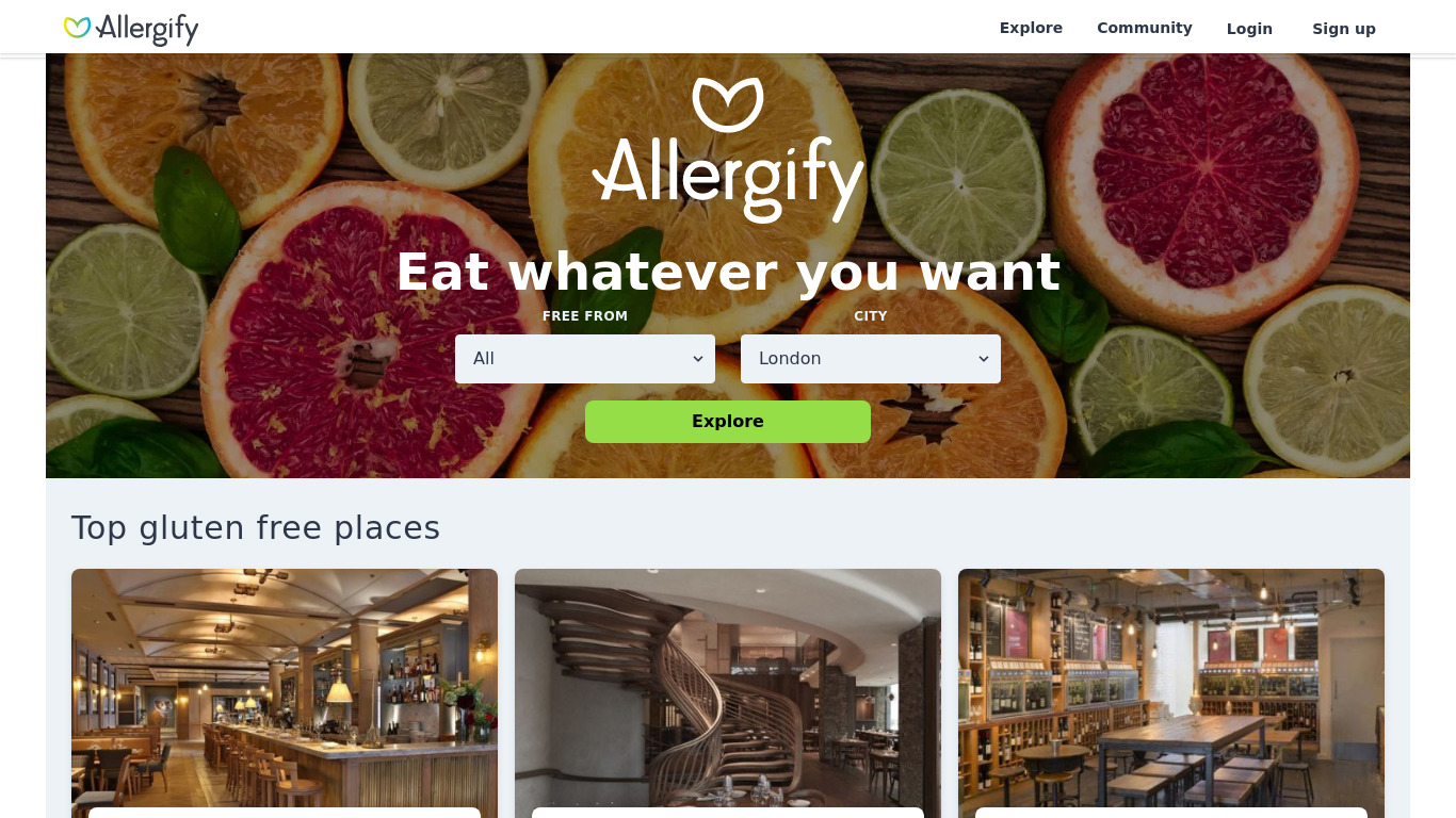 Allergify Landing page