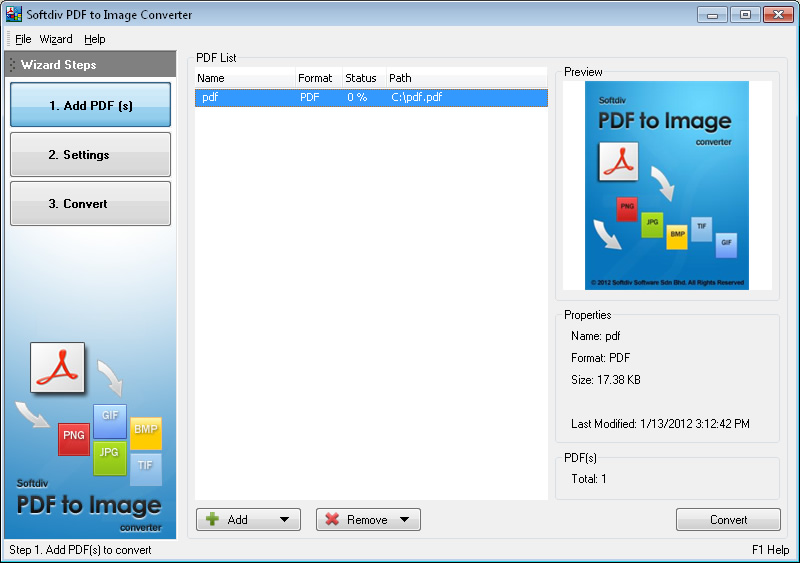 Softdiv PDF to Image Converter Landing page