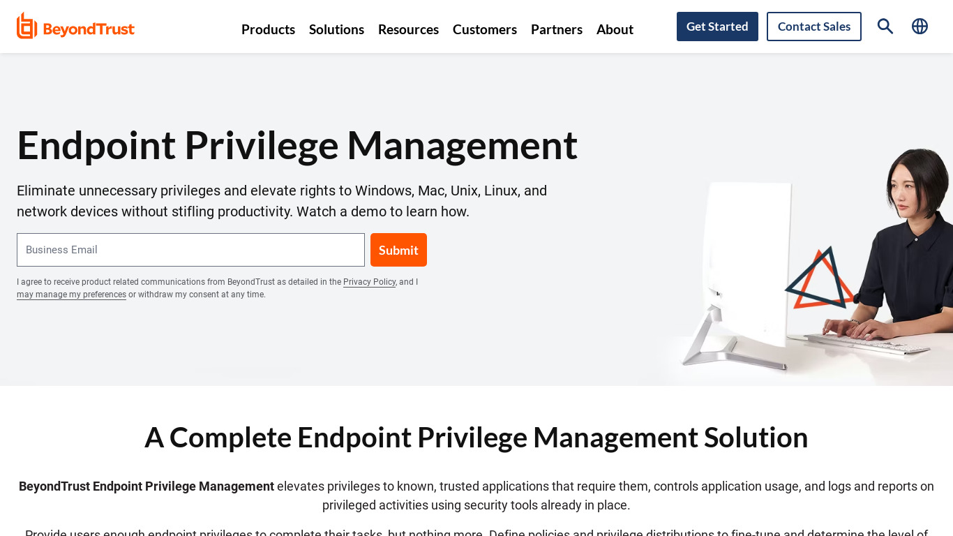 BeyondTrust Endpoint Privilege Management Landing page