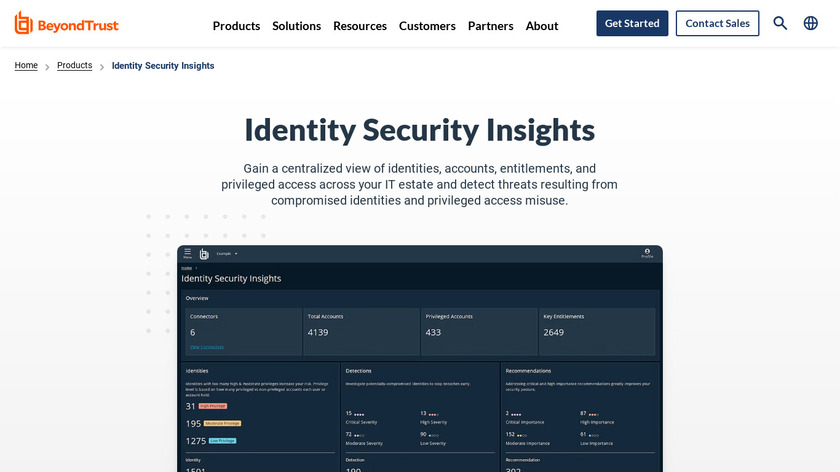 BeyondTrust Privileged Identity Landing Page