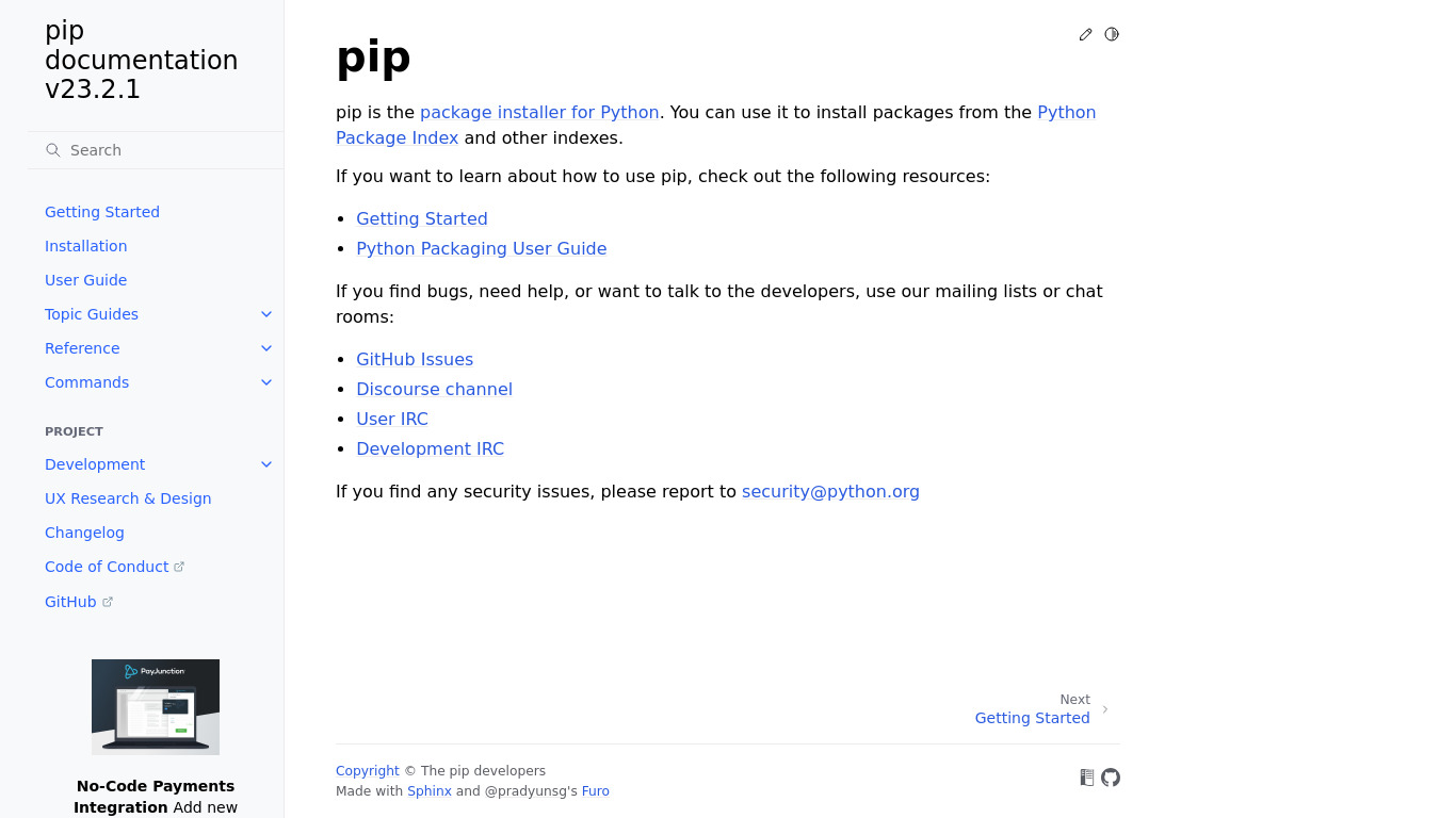 pip Landing page