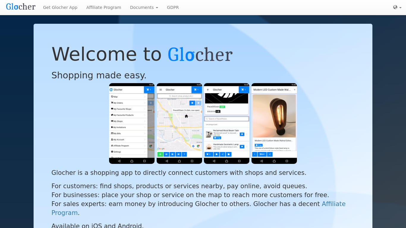 Glocher Landing page