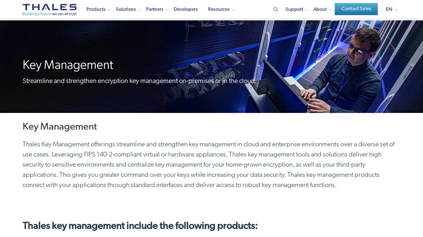 Thales Key Management Landing Page