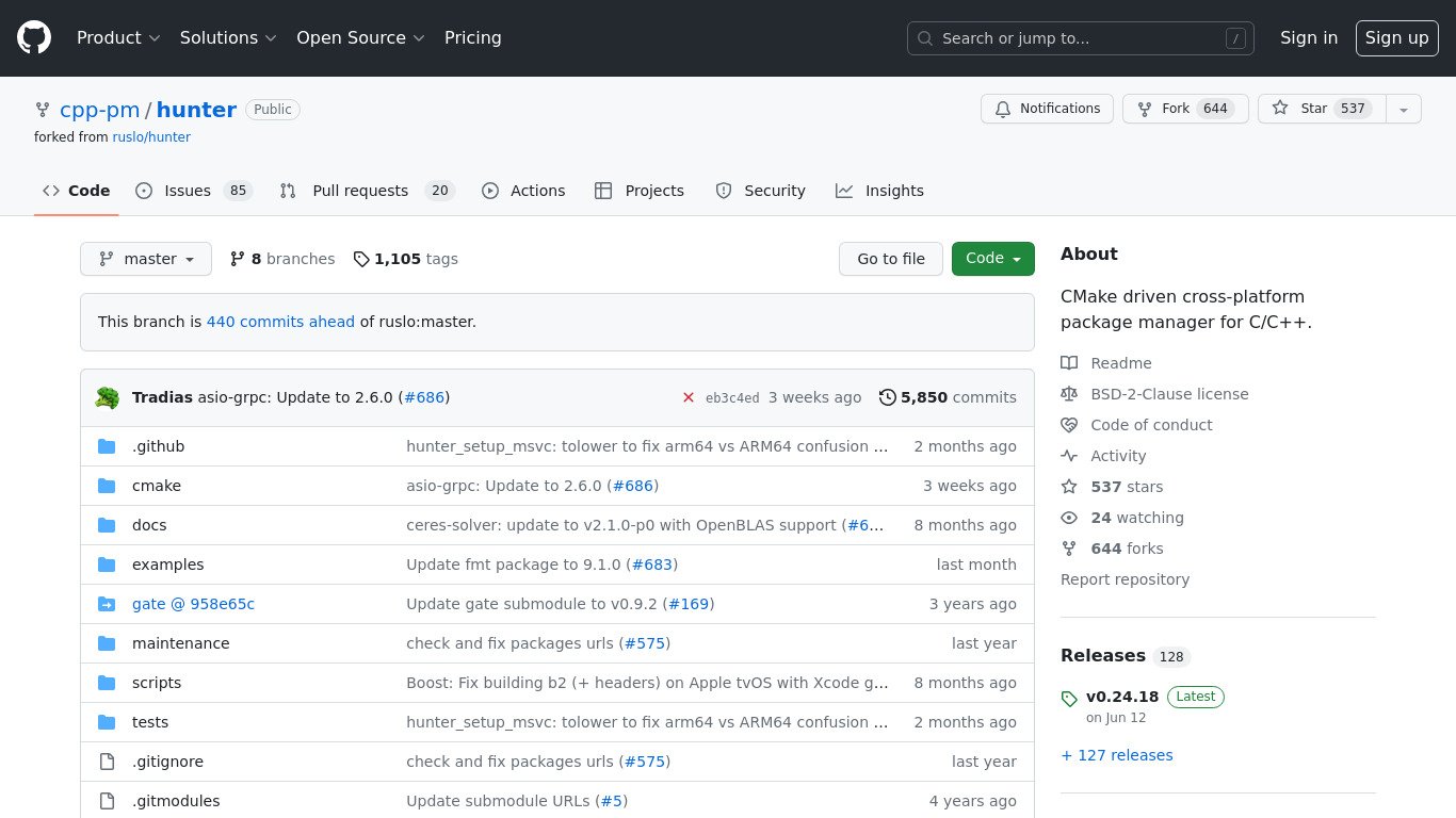 Hunter package manager Landing page