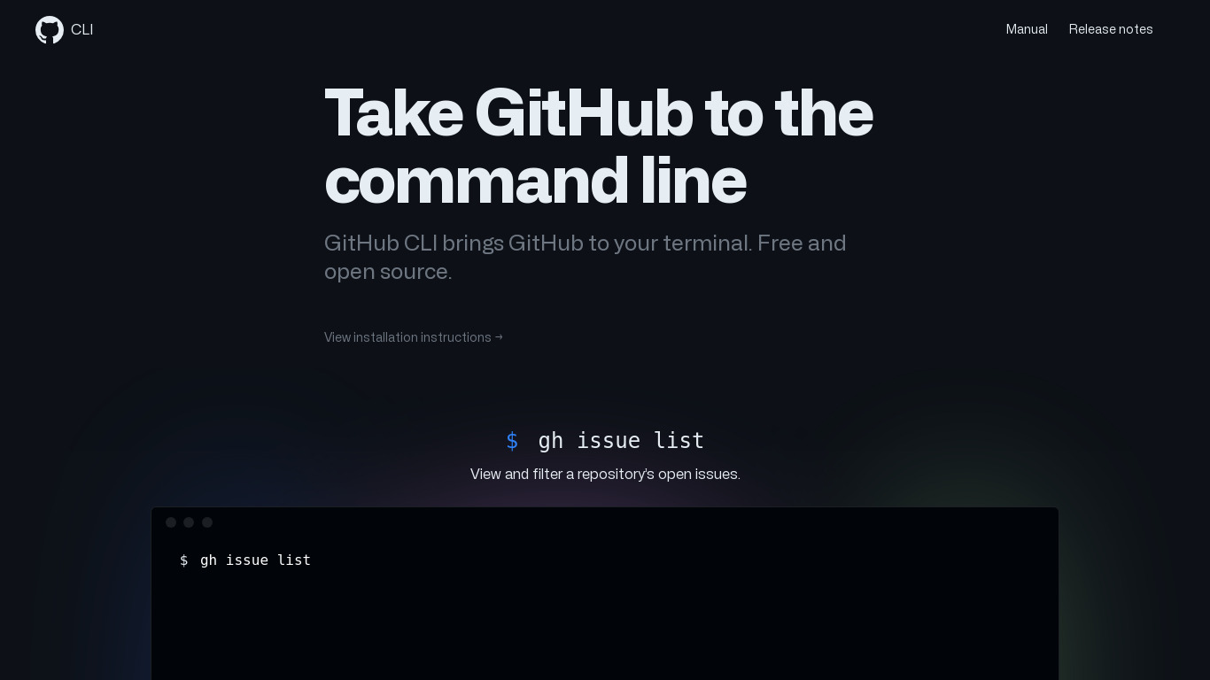 GitHub CLI Landing page