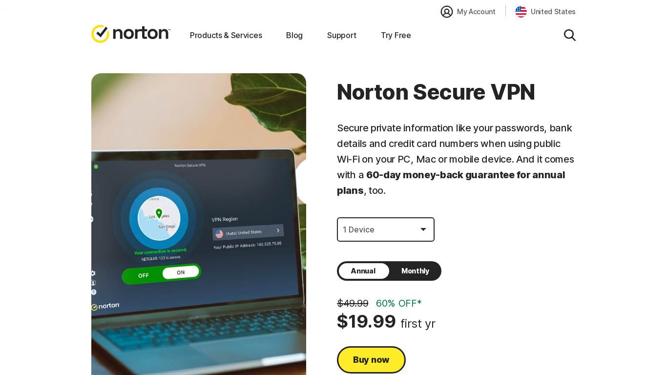 Norton Secure VPN Landing page