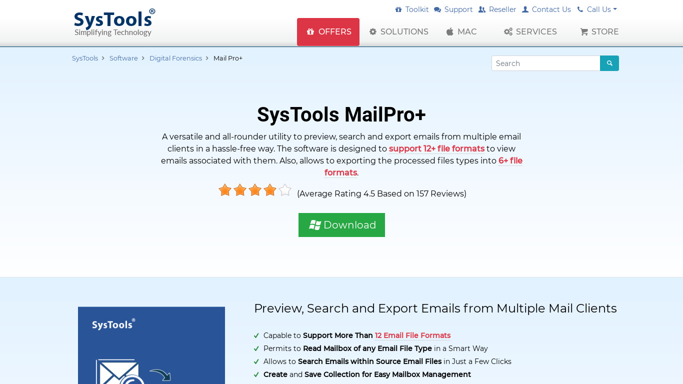 SysTools MailPro+ Landing page