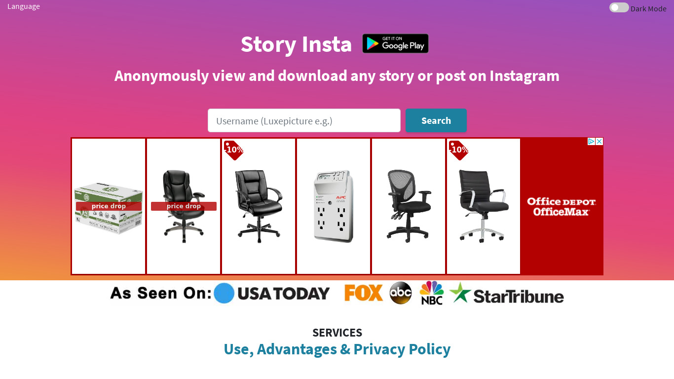 Story Insta Landing page