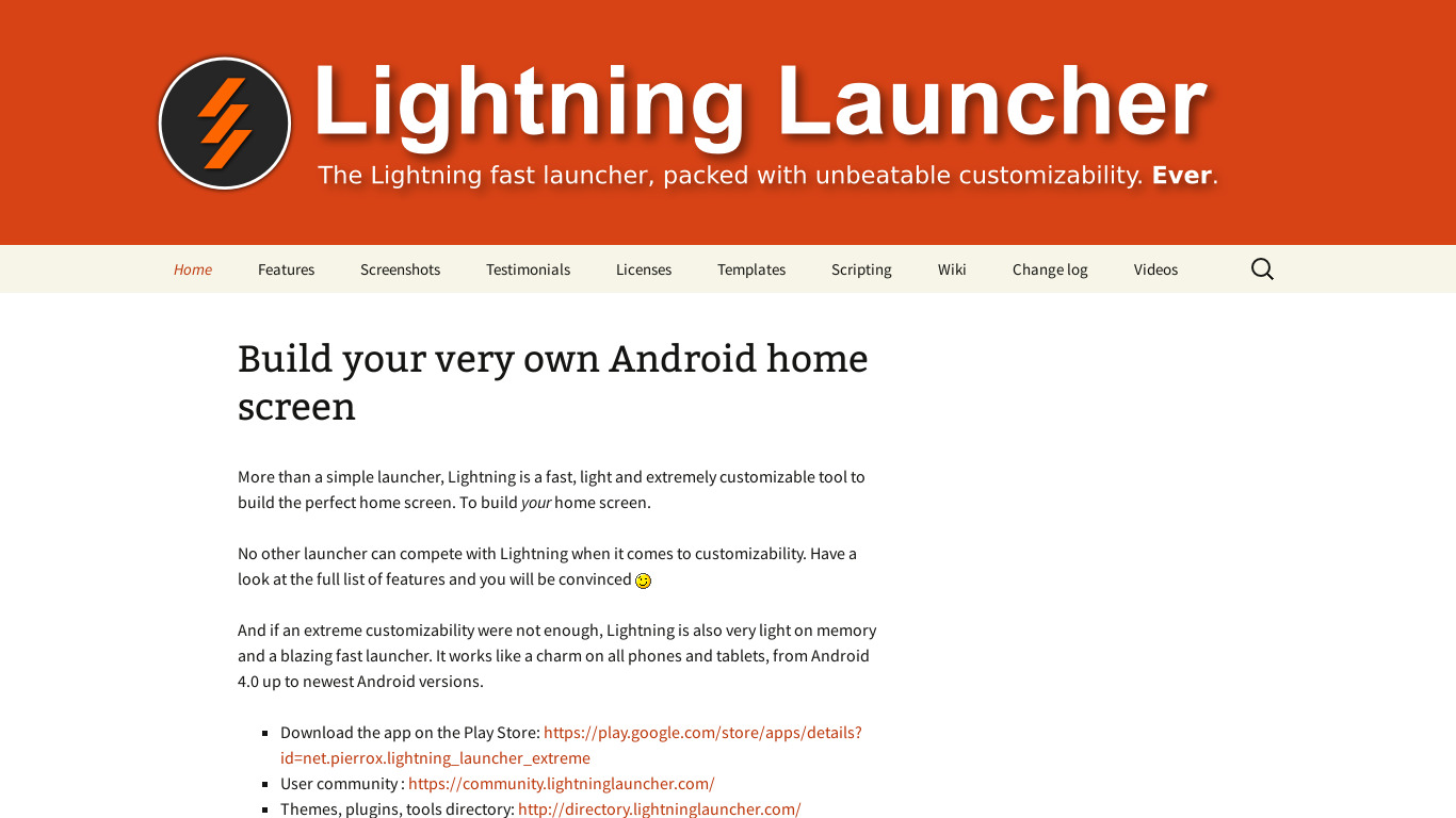 Lightning Launcher eXtreme Landing page