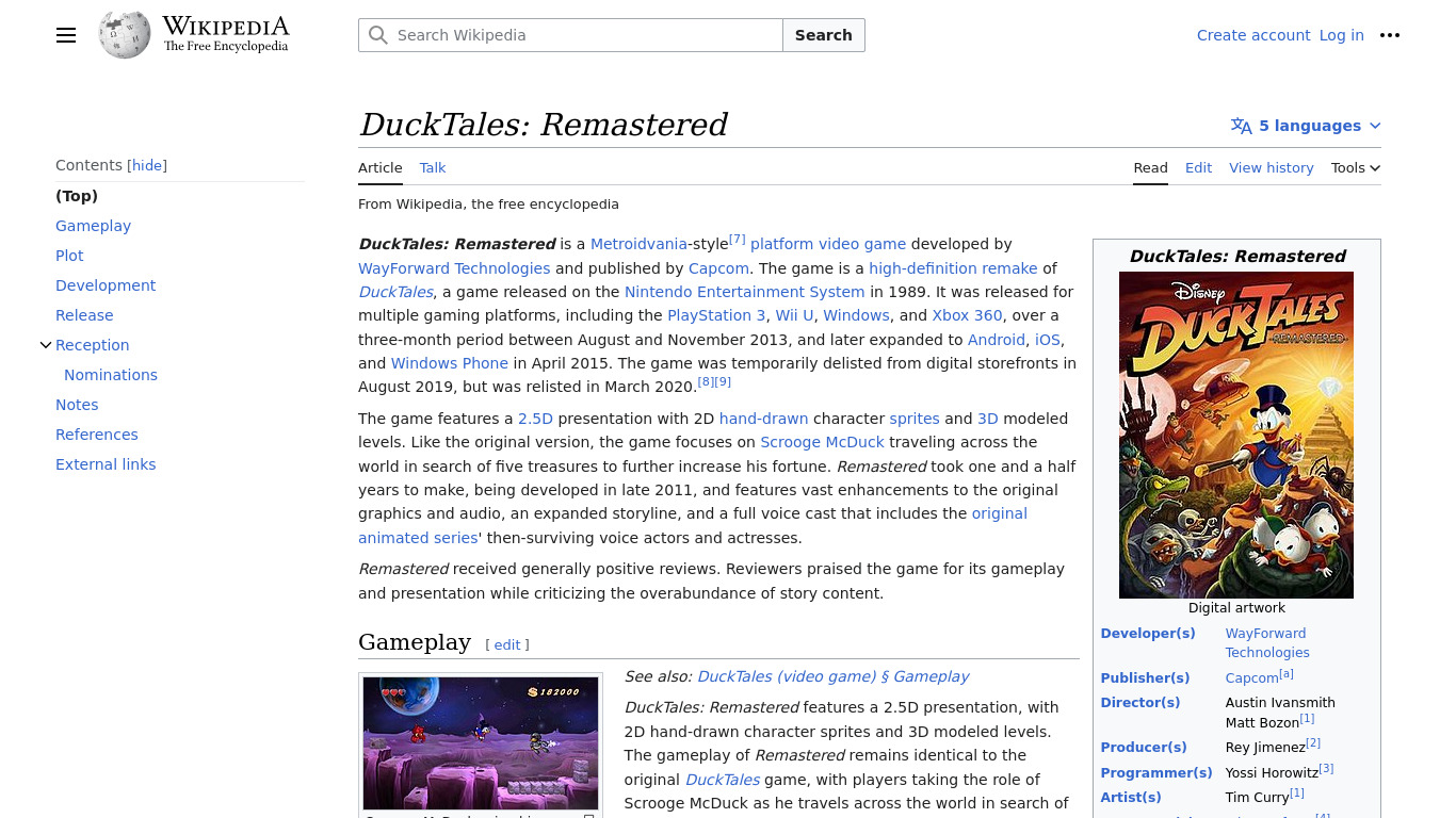 DuckTales: Remastered Landing page