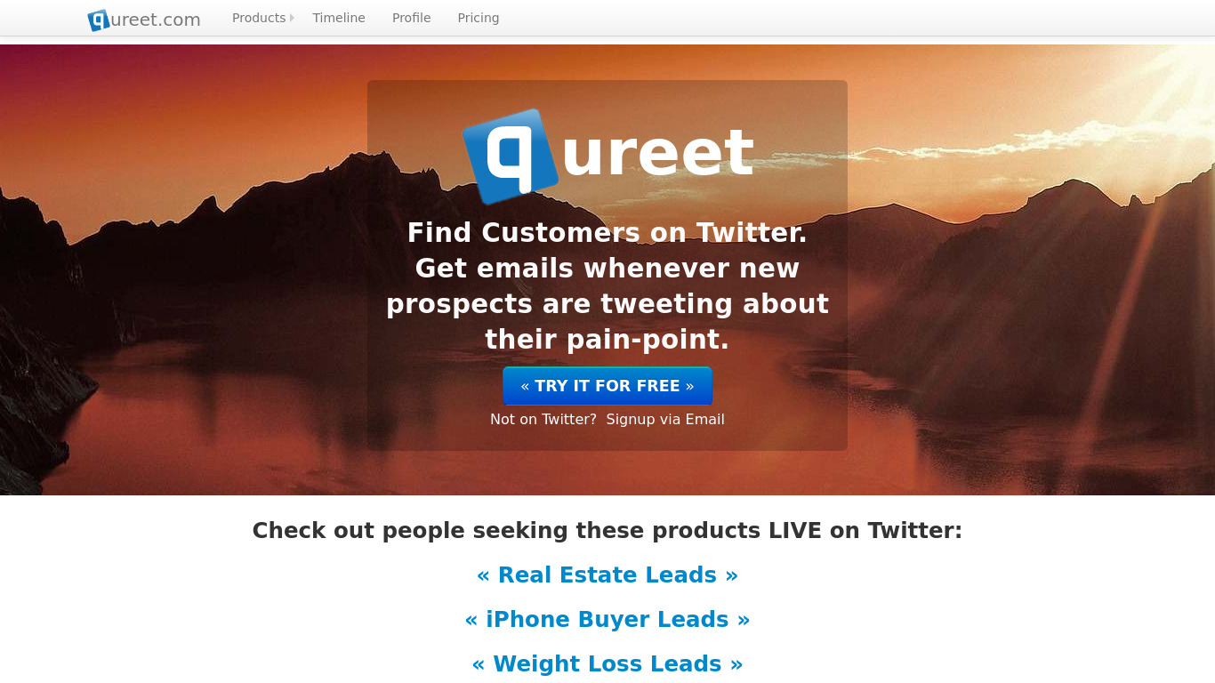 Qureet.com: Lead Generation On Twitter Landing page