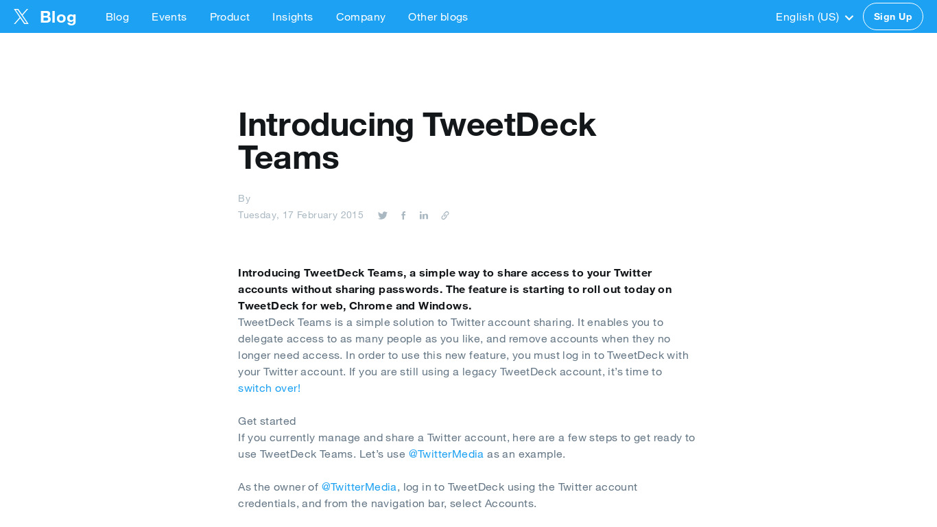 Tweetdeck Teams Landing page