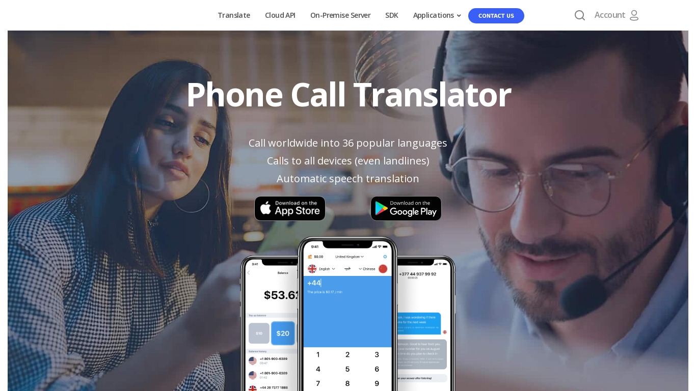 Phone Call Translator Landing page