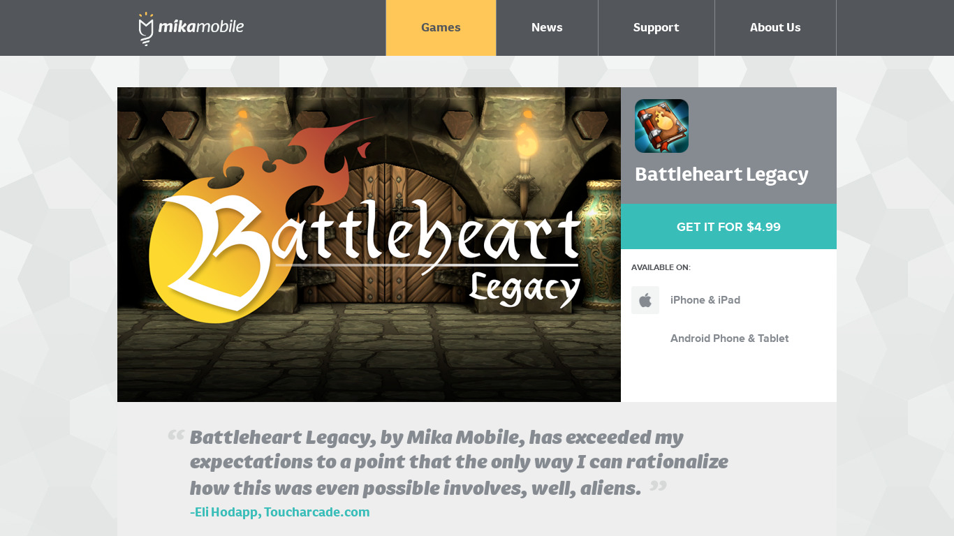 Battleheart Legacy Landing page