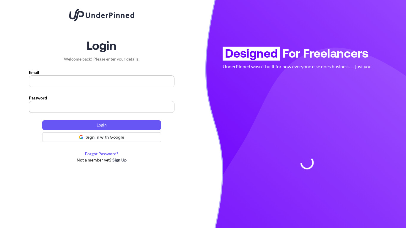 UnderPinned Landing page