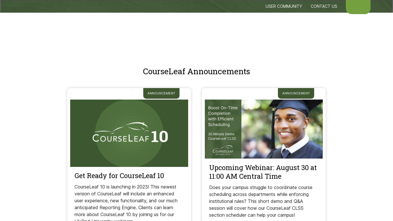 CourseLeaf Landing page
