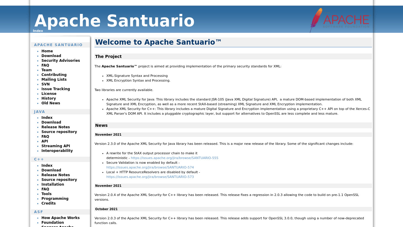Apache Santuario Landing page