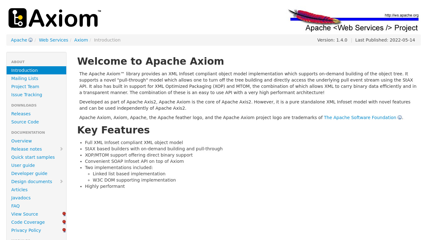 Apache Axiom Landing page