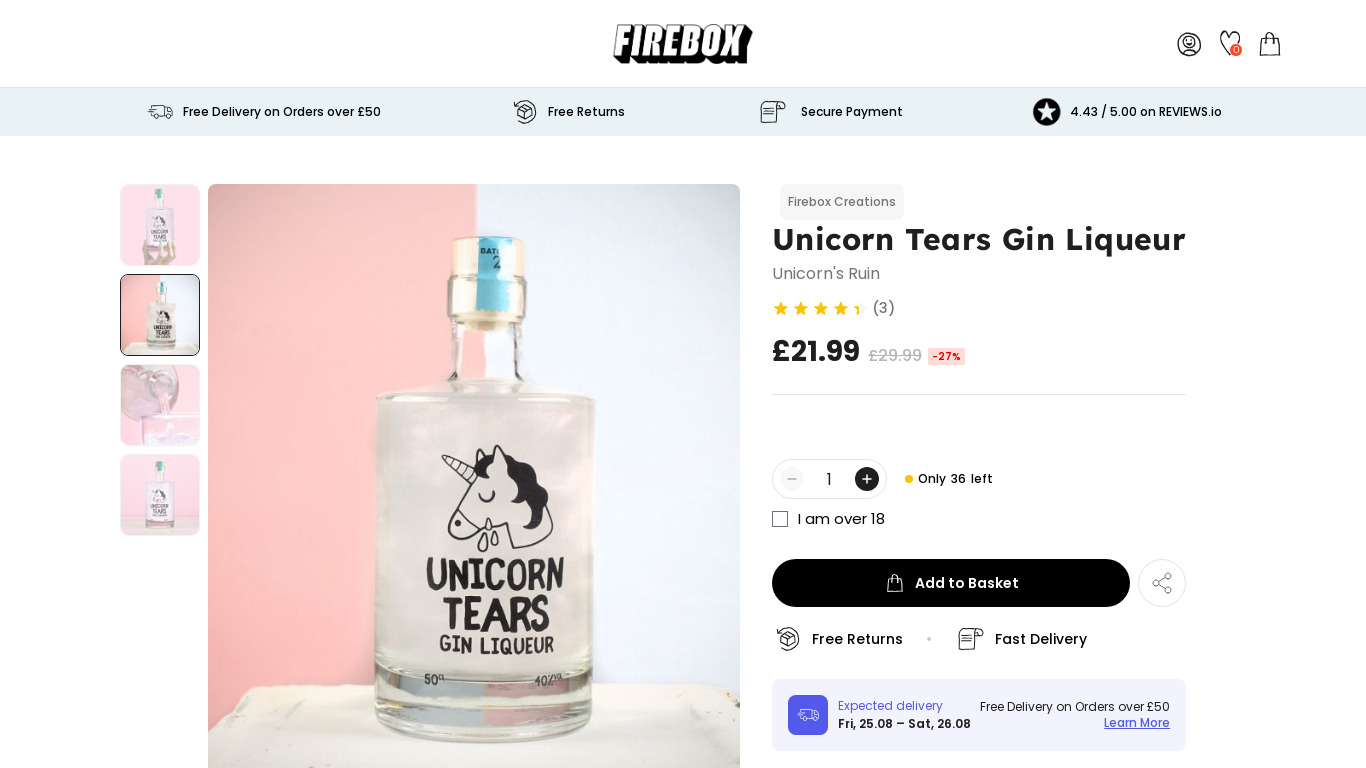 Unicorn Tears Gin Liqueur Landing page