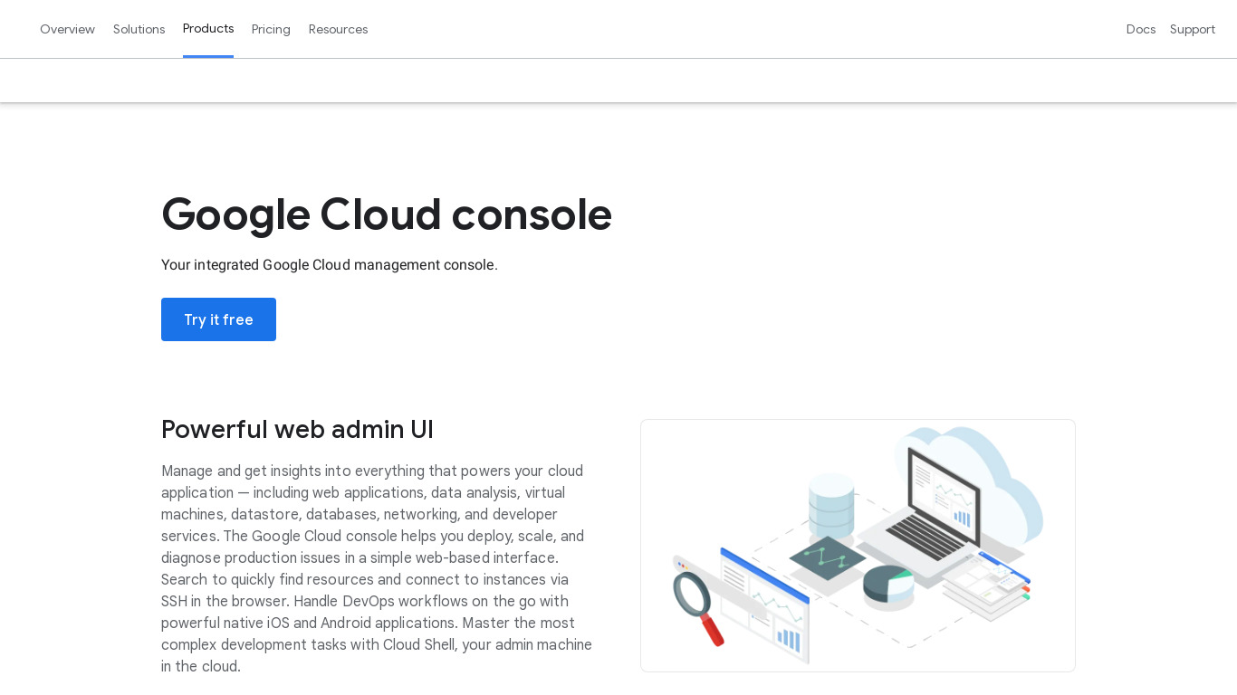 Google Cloud Console Landing page
