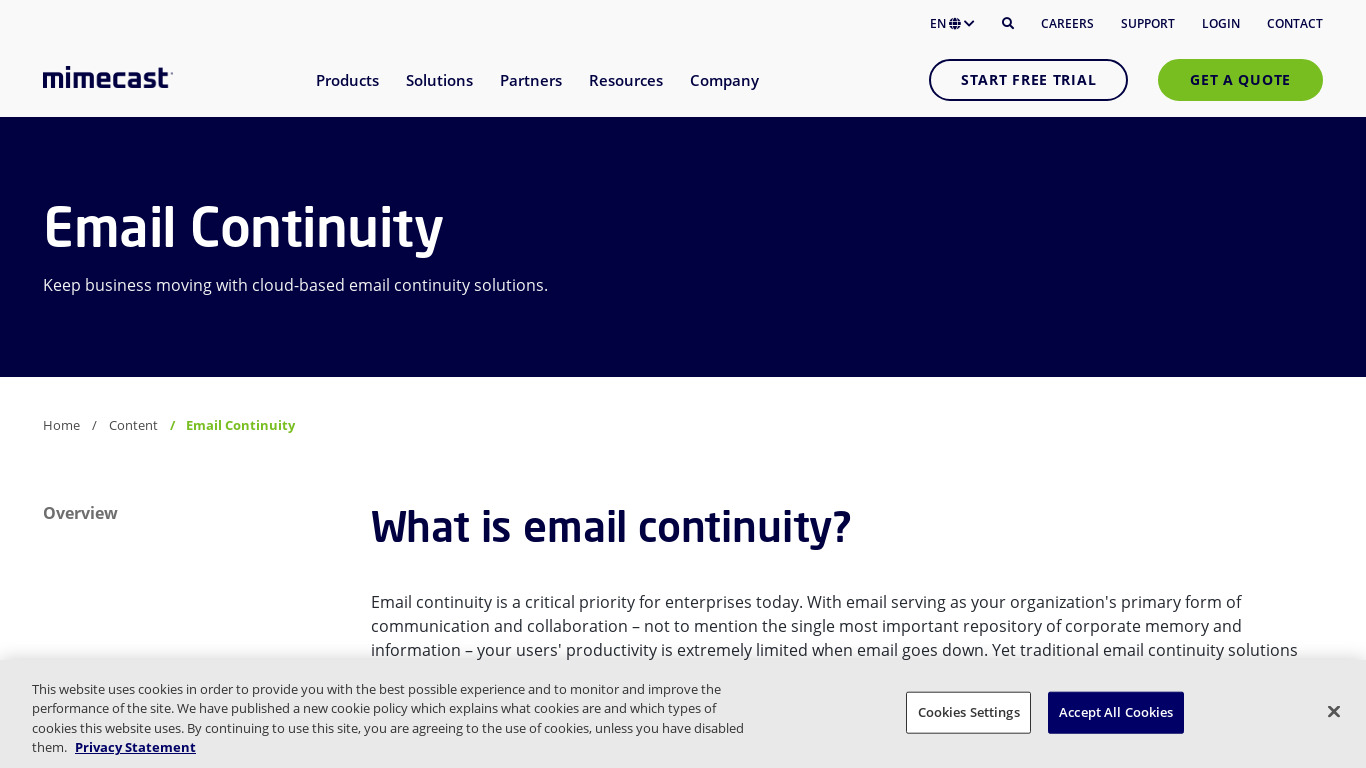Mimecast Email Continuity Landing page