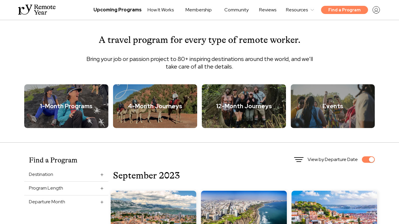 Destinations by Remote Year Landing page