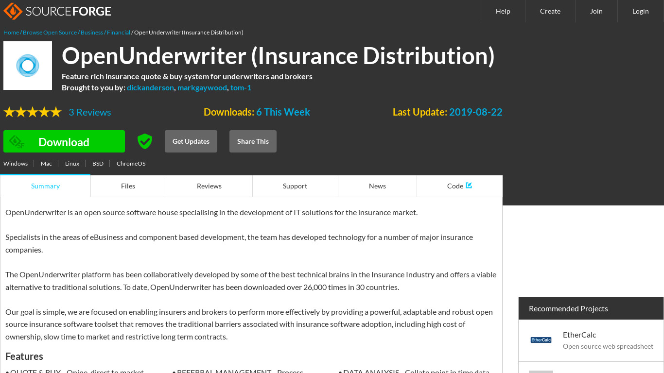 OpenUnderwriter Landing page