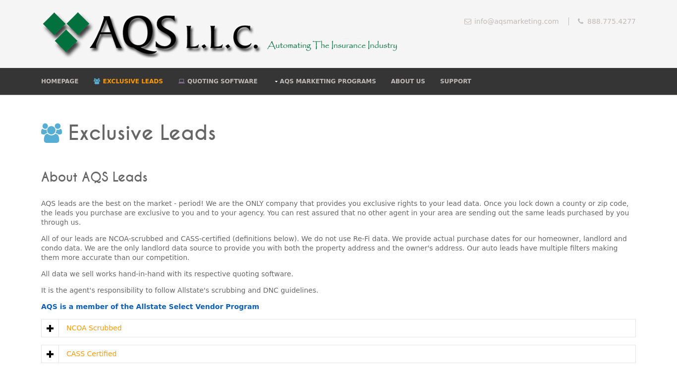 AQS Quoting Software Landing page