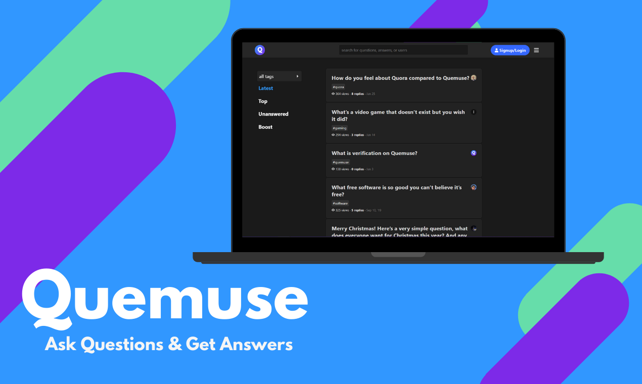 Quemuse Landing page