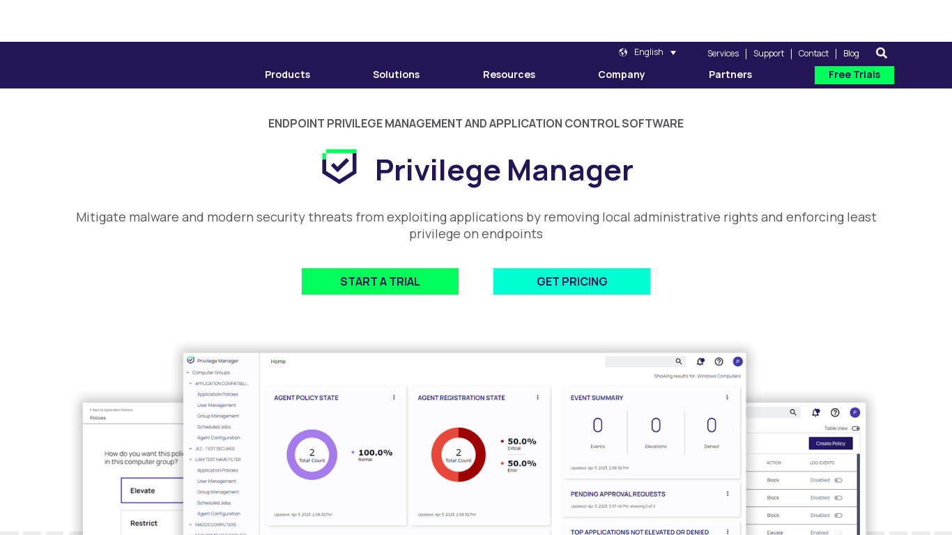 Thycotic Privilege Manager Landing page