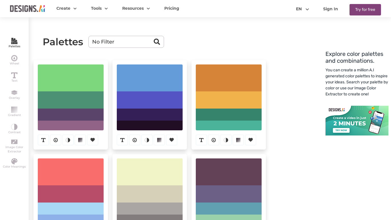 Color Matcher by Designs.ai Landing page