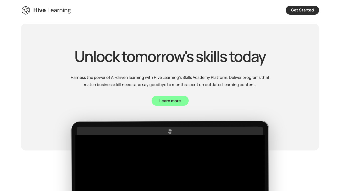 Hive Learning Landing page
