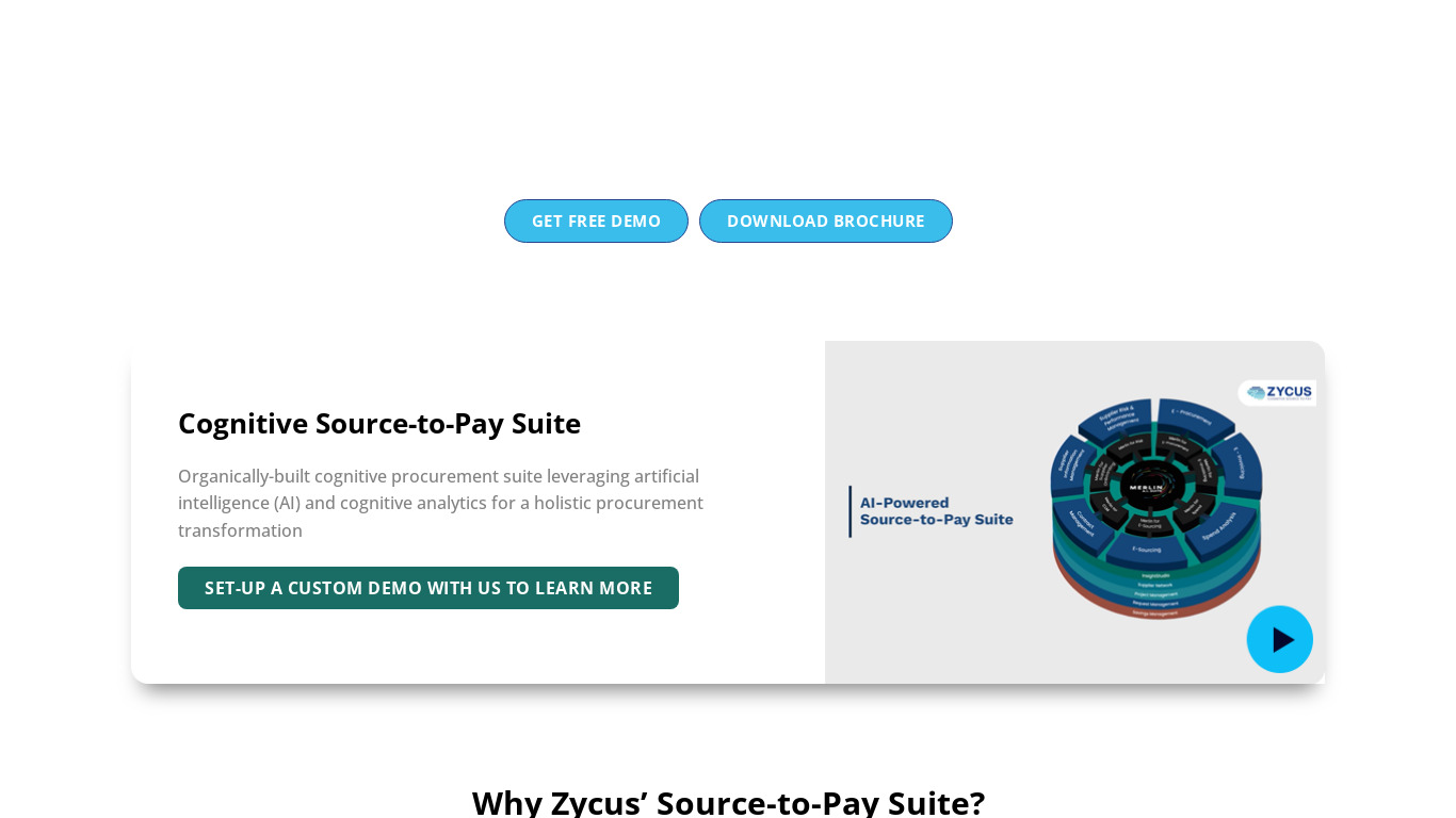 Zycus Source-to-Pay Procurement Suite Landing page