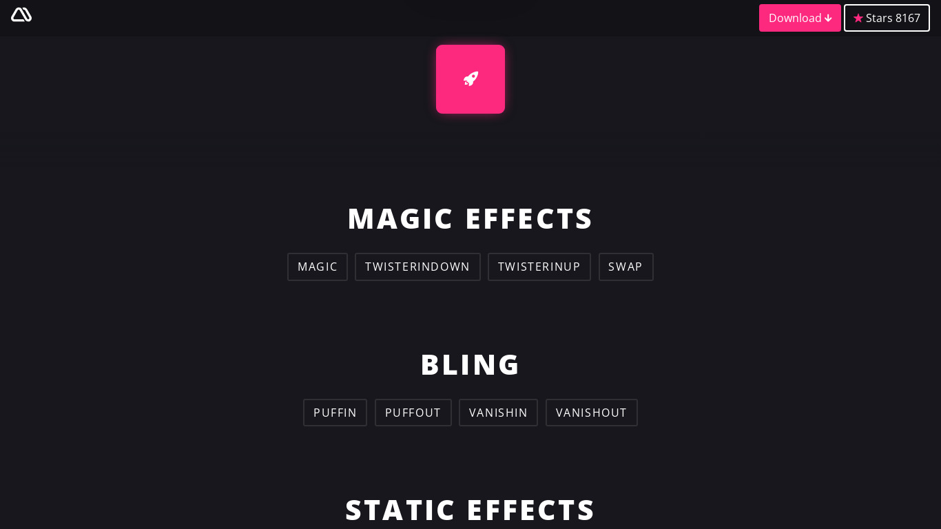 Magic Animations CSS3 Landing page