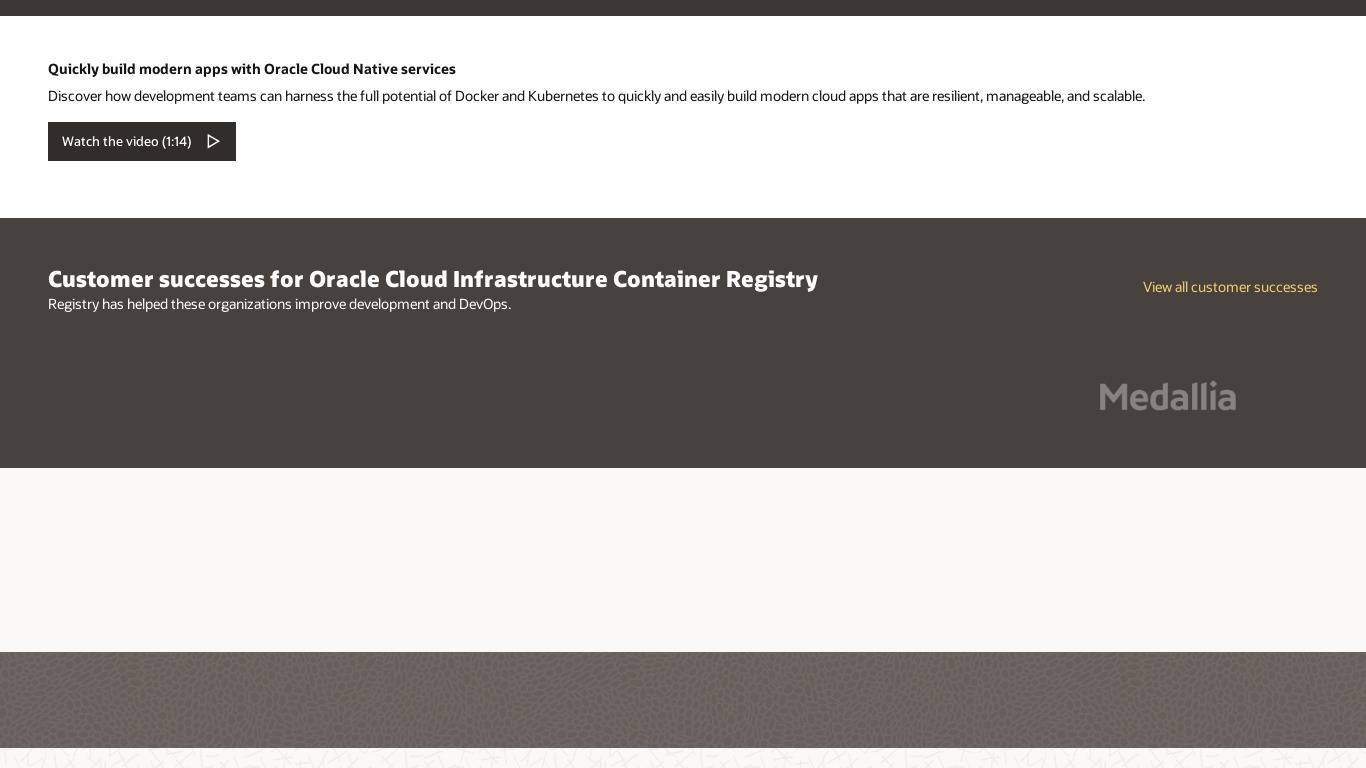 Oracle Cloud Infrastructure Registry Landing page
