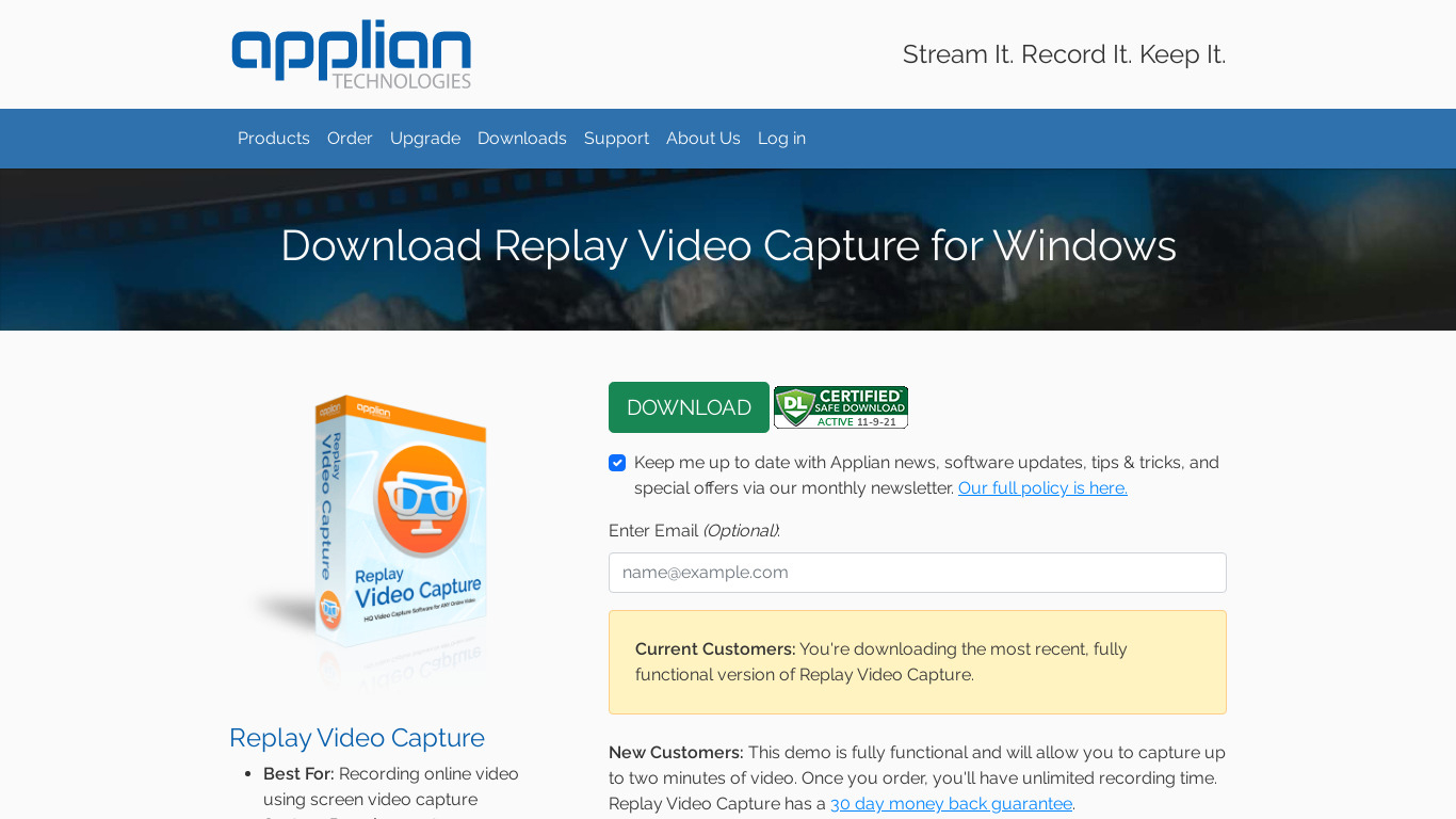 Replay Video Capture Landing page
