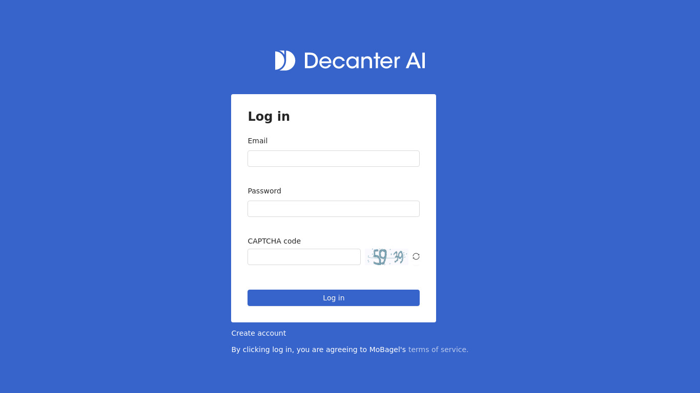 Decanter AI Landing page