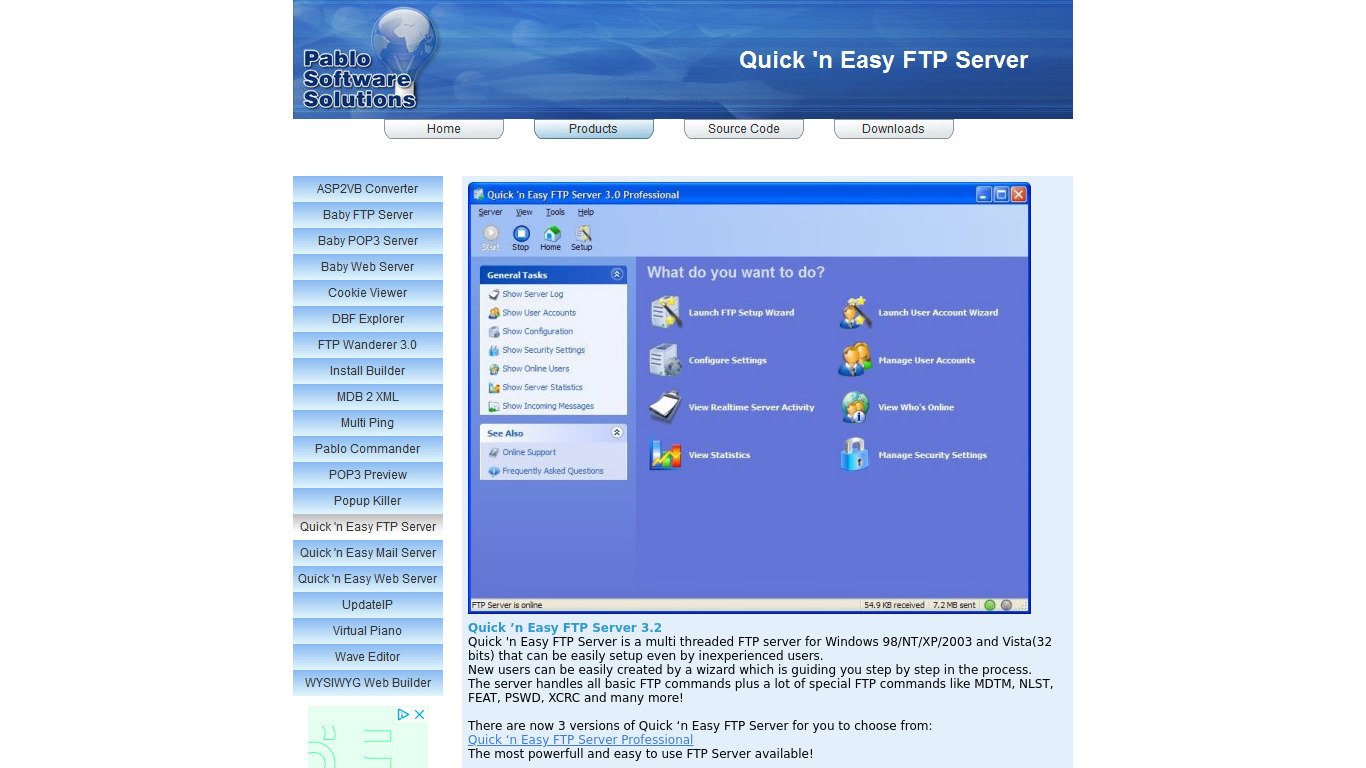 Quick ‘n Easy FTP Server Landing page