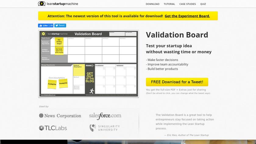 leanstartupmachine.com Validation Board Landing Page