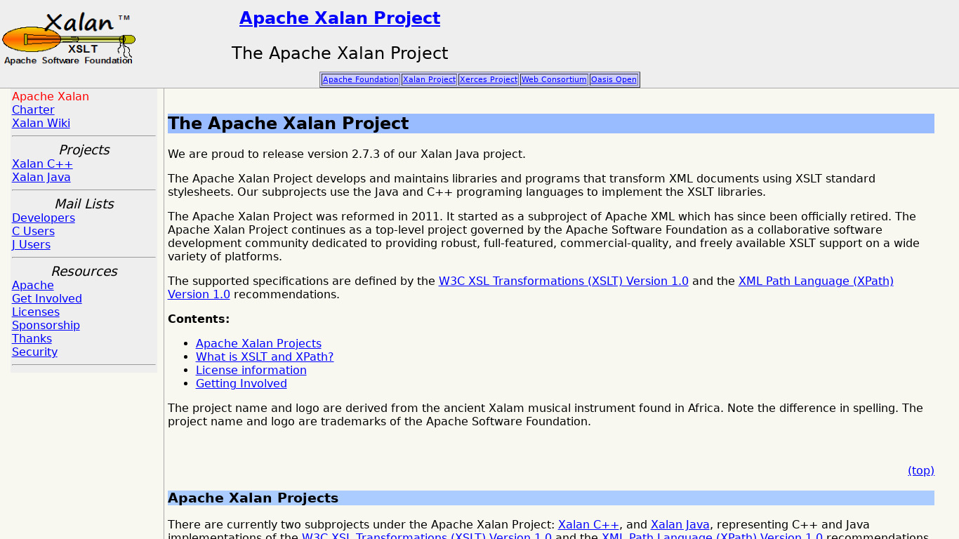 Apache Xalan Landing page