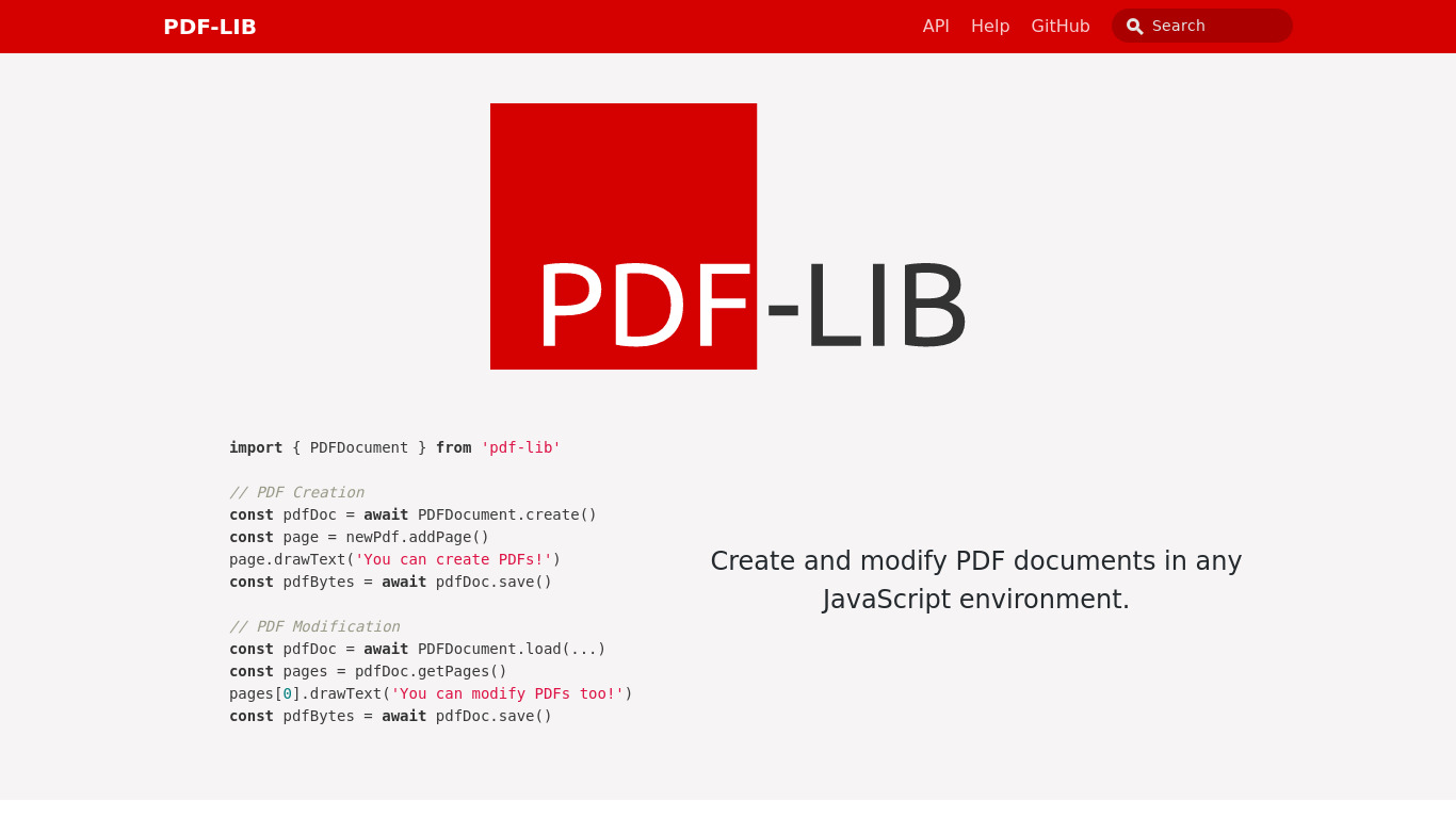 PDF-LIB Landing page