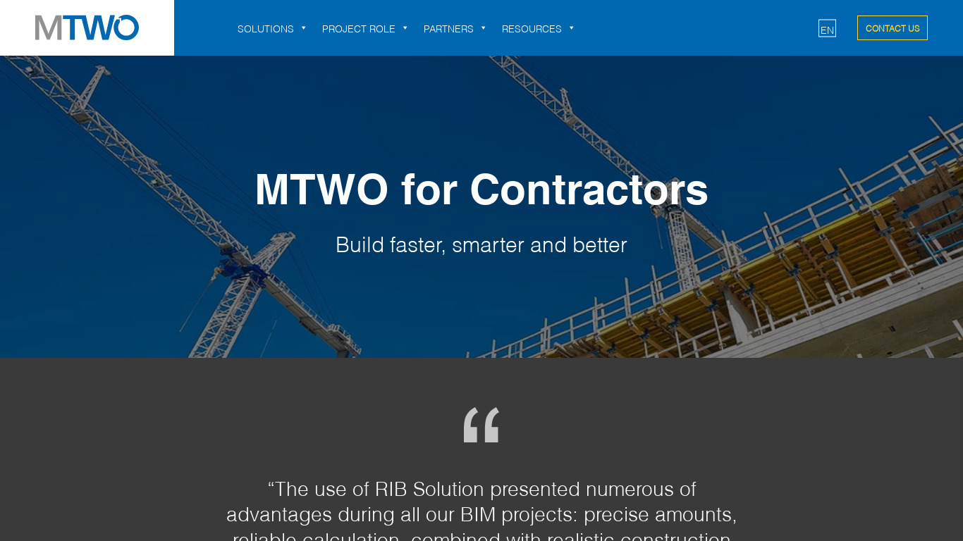 MTwo Cloud for Contractors Landing page