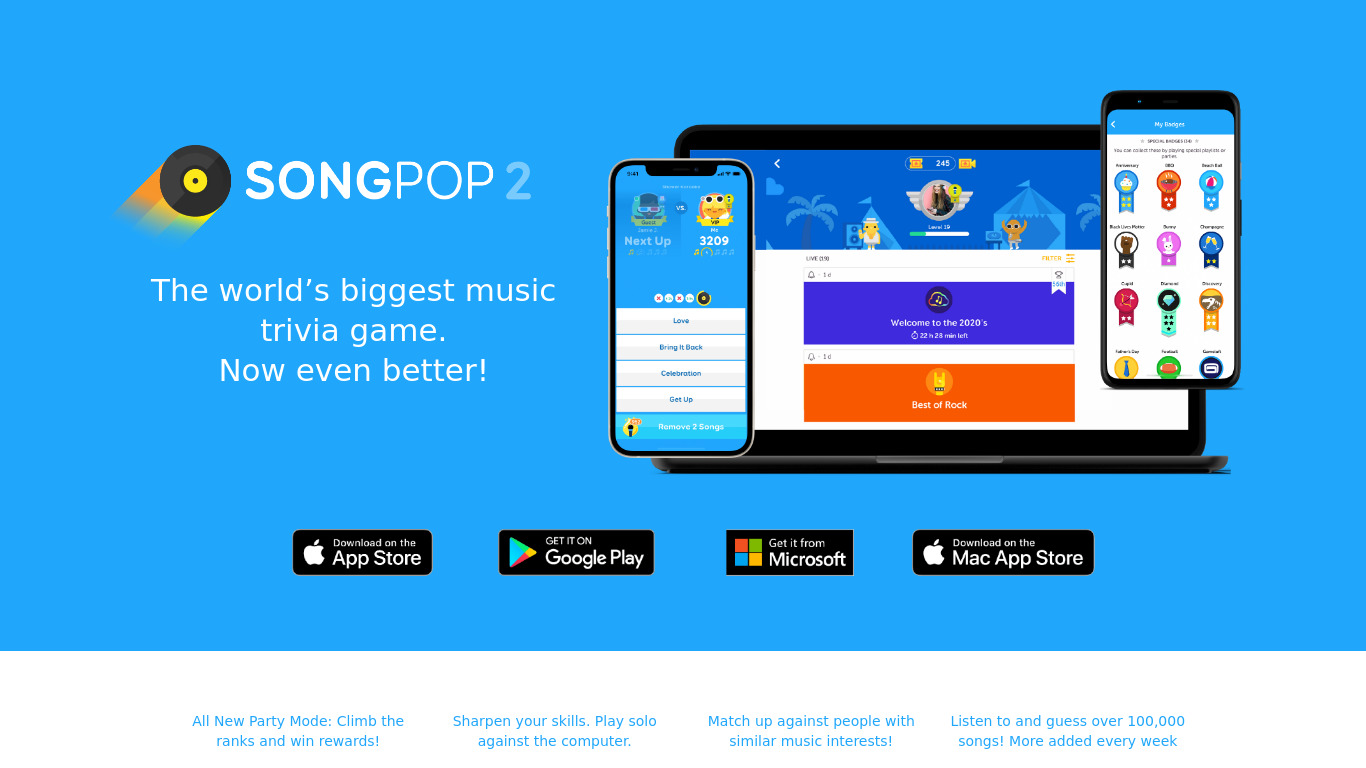 SongPop Landing page