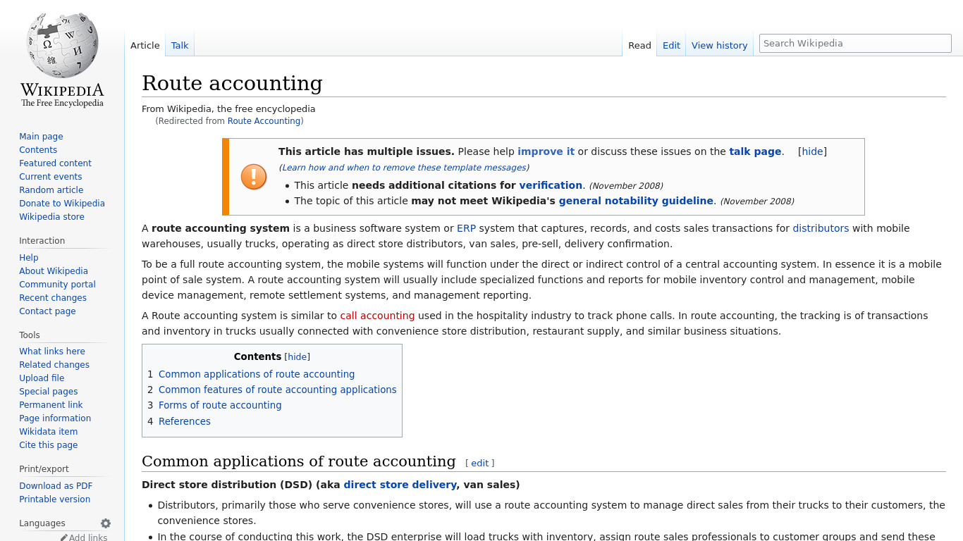 en.wikipedia.org Route Accounting Software Landing page